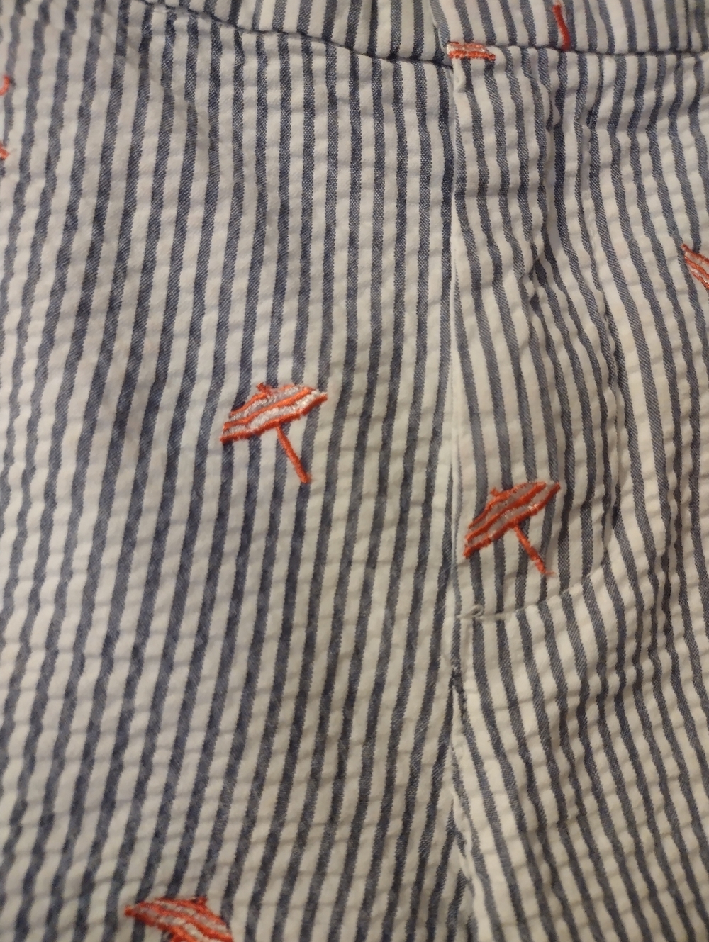 Cynthia Rowley Seersucker Shorts With Umbrellas Embroidered